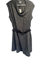 BNWT CALVIN KLEIN Grey / Black Front Full Zip- Belted Dress - MSRP $139 Size L