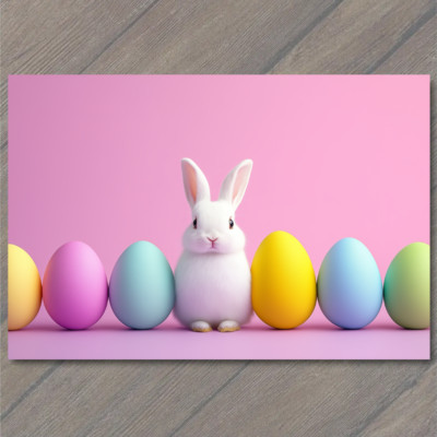 Art Print Baby Bunny Pastel Easter Eggs Minimalist Cute Whimsical Spring Rabbit