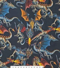 Alexander Henry Novelty Cotton Fabric Tales Of The Dragon  Cotton 18" X 44” 