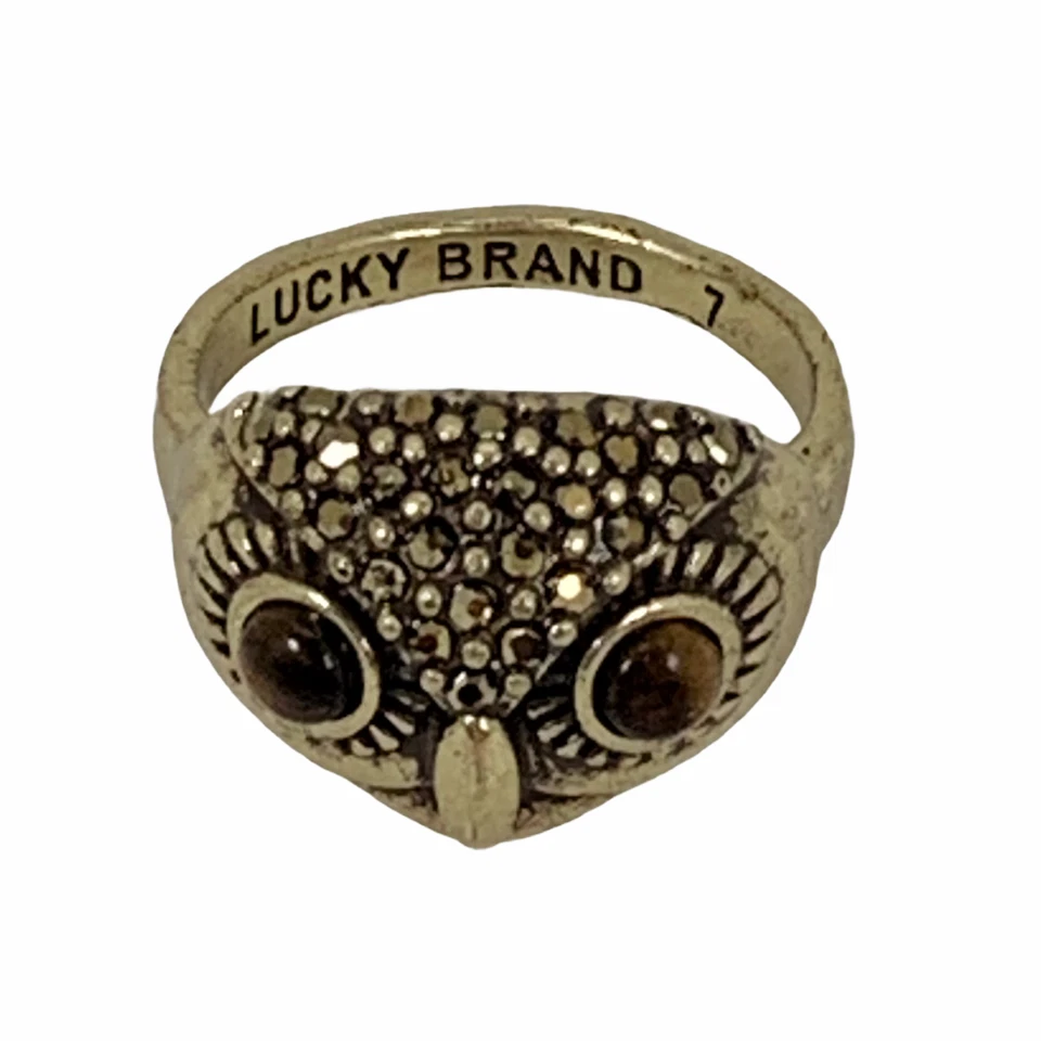 Anillo Cara Búho Cristal Marca Lucky Colección Hoot Couture 7 Tono Dorado Ojo de Tigre Foto 2 de 4