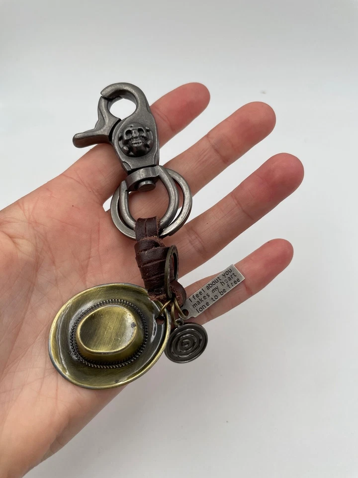 Llavero Sombrero de Vaquero Cuero Oro Bronce Plata Colgante Llavero - Imagen 4 de 4