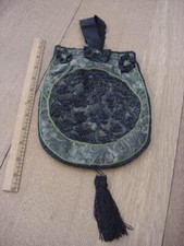 Early 1900s satin silk brocade purse w/bead design  tassel