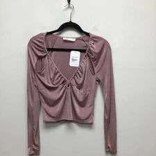 Elodie Womens Blouse Mauve Long Sleeve V Neck Keyhole L New