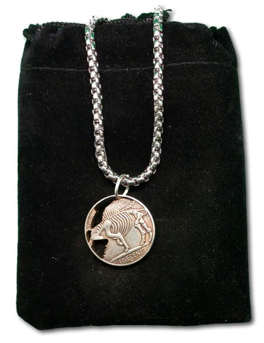 Cut Coin Necklace American Bald Eagle National Bird Fantasy Art Hobo Coin Dollar - Bild 2 von 2