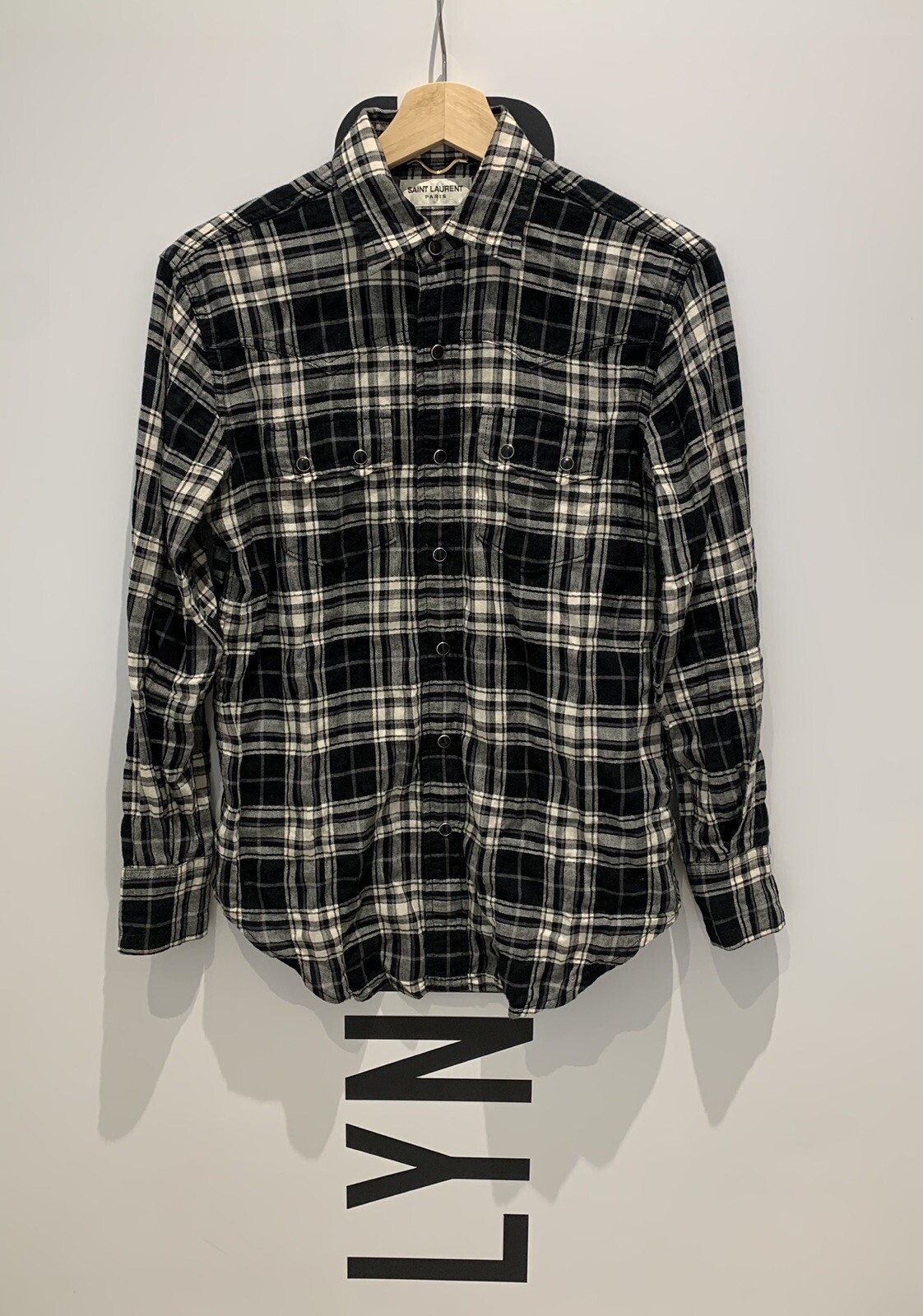 Camicia da donna western Saint Laurent nera a quadretti bianchi taglia small prezzo disponibile £390