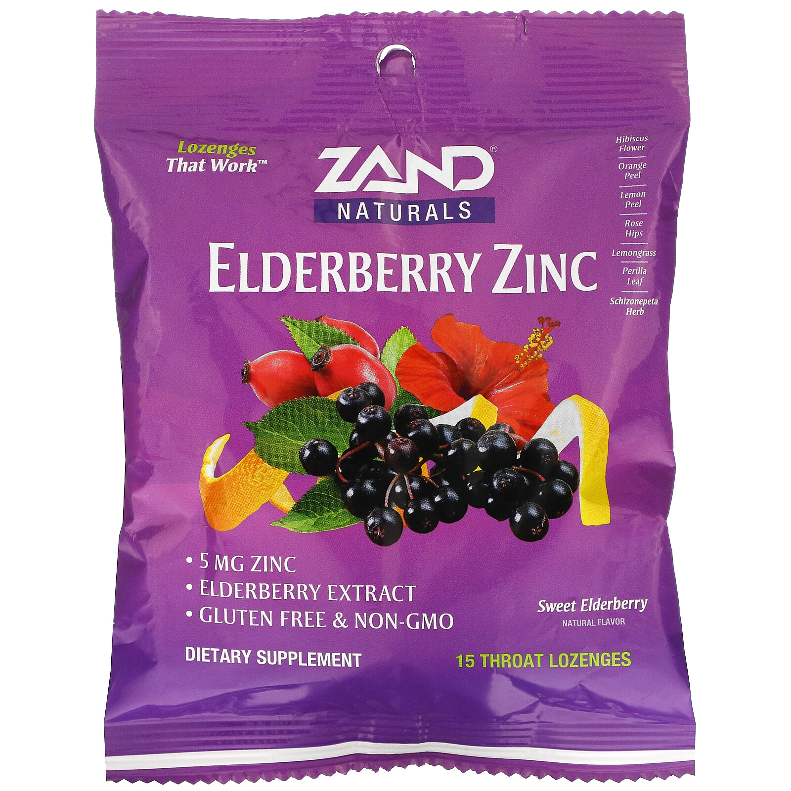 Zand, Elderberry Zinc, Sweet Elderberry, 15 Throat Lozenges 41954000098