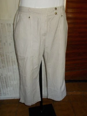 Pantalon court pantacourt coton beige rayé stretch Antonelle Pavane 42 petit 44 - Photo 1/4