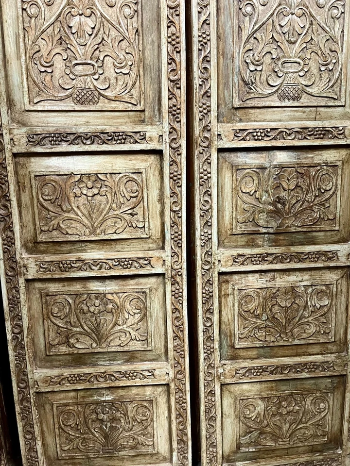 Porta esculpida vintage rústica floral verde porta de madeira portas de jardim deslizantes 78x48 - Imagem 4 de 4