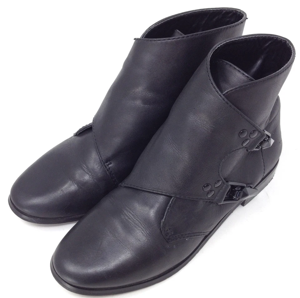 Shellys London Ankle Boots Womens Black Leather Monk Strap Western Booties 6 36 - Image 2 of 4