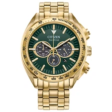 Citizens Mens Eco-Drive Chronograph Gold Stainless Steel Watch 43 MM CA4542-59X