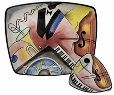 Clay Art Platter Bowl Stonelite All That Jazz Serving Tray Chip Dip Dish Music