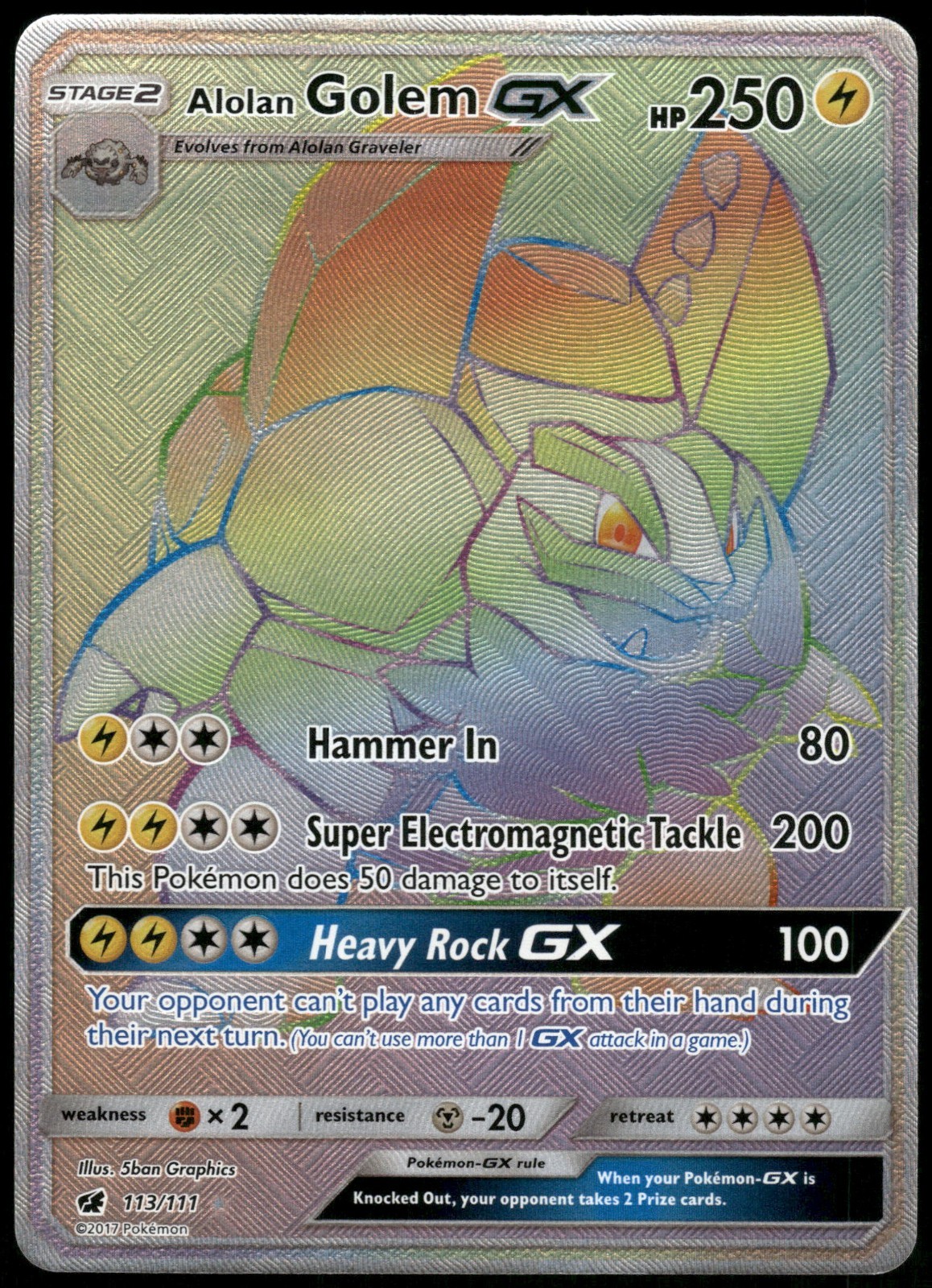 alolan golem gx pokemon card Full Art - 102/111 - Crimson Invasion Colorless Heavy Rock Alolan Golem GX #102 Prices