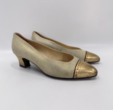 Bally Shoes Women’s Vintage Made England Cream Leather Court Gold Toe Cap UK 6