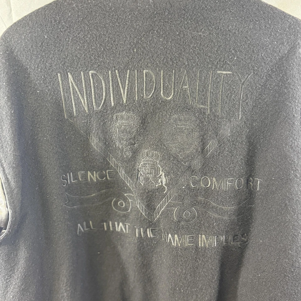 Chaqueta Bugatchi Uomo De Colección Para Hombre Mediana Negra Lana Cuero Borde Universitario Años 90 Foto 3 de 4