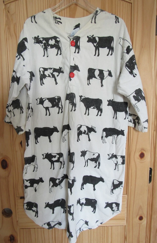 Camisa de noche Michigan Rag Co para mujer S/M franela negra blanca VACA EE. UU. DESGASTADA Foto 2 de 4