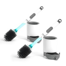 Silicone Toilet Brush and Holder Set, 2 Packs Bendable Toilet Scrubber for Cu...