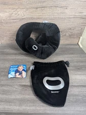 BCozzy Chin Supporting Travel Pillow Black Adult Size with Storage Bag
