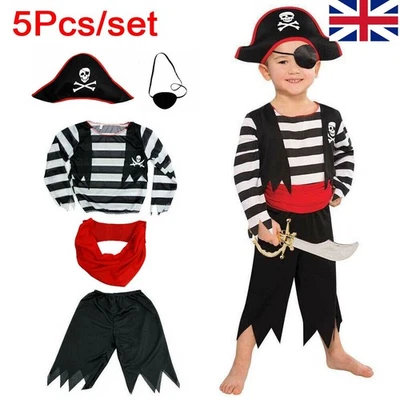Kids Pirate Costume Boys Caribbean Book Week Day Fancy Dress Outfit Halloween UK