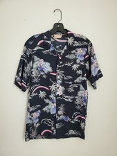 70s 80s Vtg Tropical Print Button Front Short Sleeve Shirt Made In USA