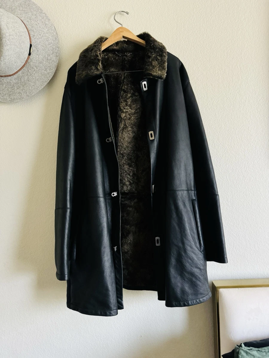 Salvatore Ferragamo Leather Outer Shell Brown Coats, Jackets