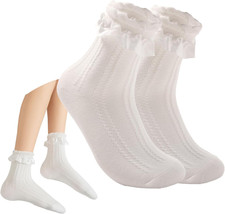 Ruffle Socks for mid-calf Lace Ruffle Frilly Women Girl Jk 1 Pair White