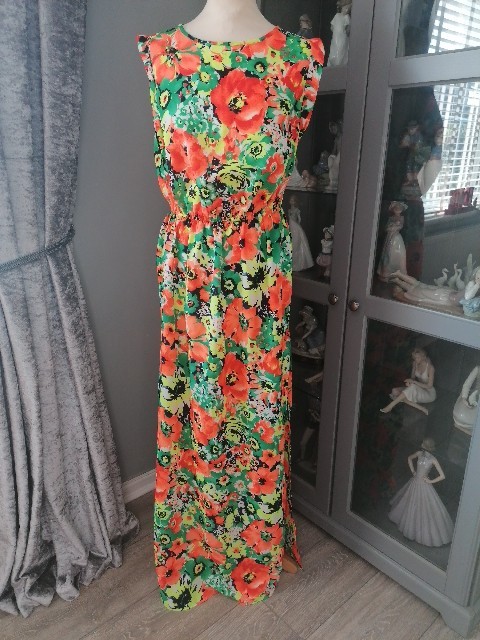 River Island Ladies SZ14 Orange/green Floral Tropical Maxi SLIPON Dress  Hols | eBay UK