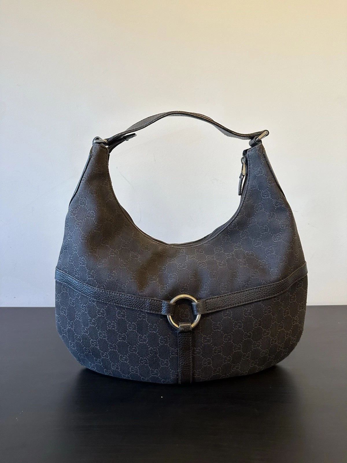 Borsa hobo Gucci marrone e nero GG reins in tela e pelle