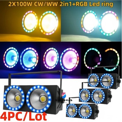 4/Lot 200W 2 Eyes 2x100W DMX Cob Blinder LED Audience Spot Light with Halo Ring