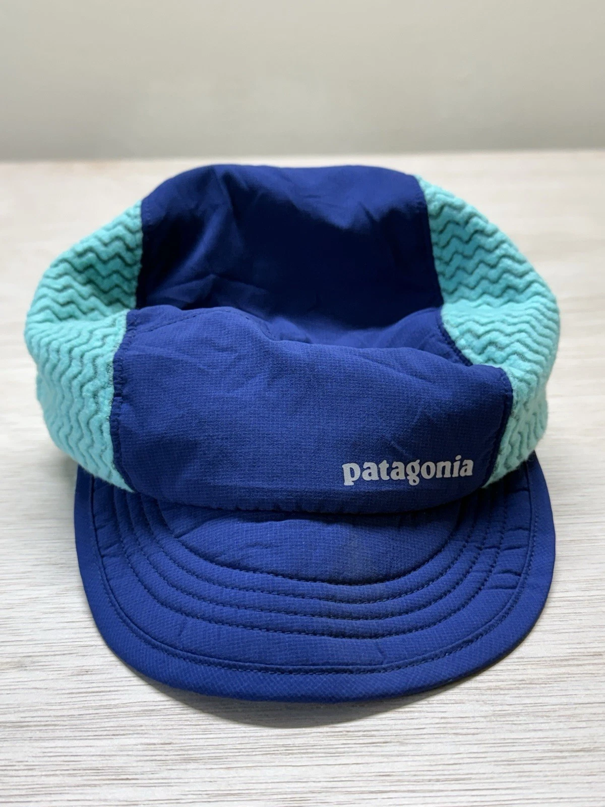 VINTAGE Patagonia Hat Cap Duckbill Sherpa Fleece Synchilla 90s VTG Blue