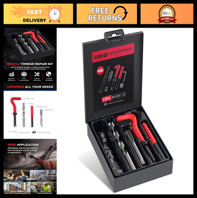 M10 Helicoil Thread Repair Kit - Metric M10 Inserts, HSS Drill Bit & Tap for Bra