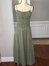 American Eagle Bella Bow Olive Green Midi Dress Spaghetti Straps Sz XS