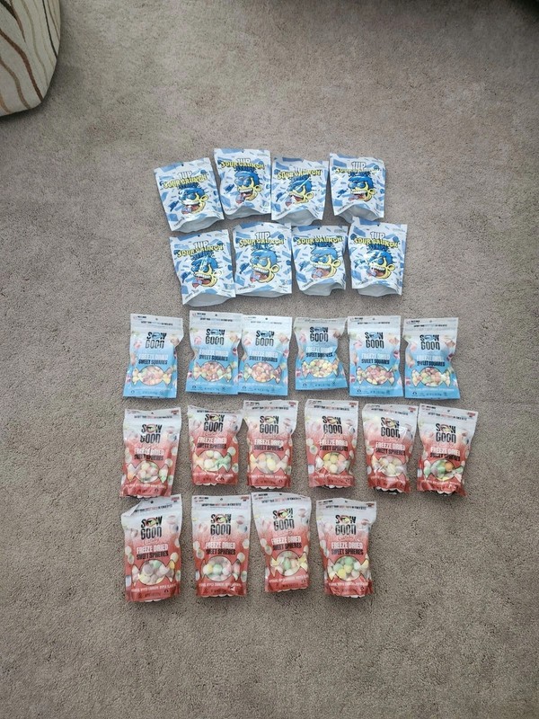 24  Bags Freeze DRIED Candy 1UP And SOW Good CANDY Sweet Squares Sour Strips 