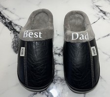 HOME Men's Black Gray Slip-On Slippers Faux Fur Lined Comfort Dad Winter