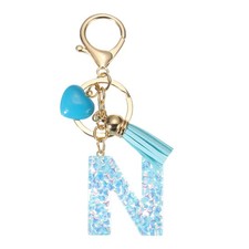 Alphabet Initial Letter Keychain Resin Cute Keychains with Letter N Pendant Blue