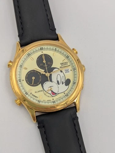 Vintage Seiko Disney Mickey Mouse Chronograph Watch Lumibrite Dial 7T32-6E90