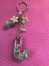 Resin initial keychain Letter J , Stones, Flower,Charms