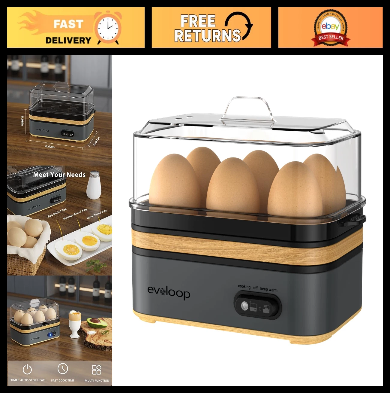 Electric Egg Cooker for 6 Eggs - Soft, Medium, Hard Boiled, Poacher & Omelet Mak
Opens in a new wind