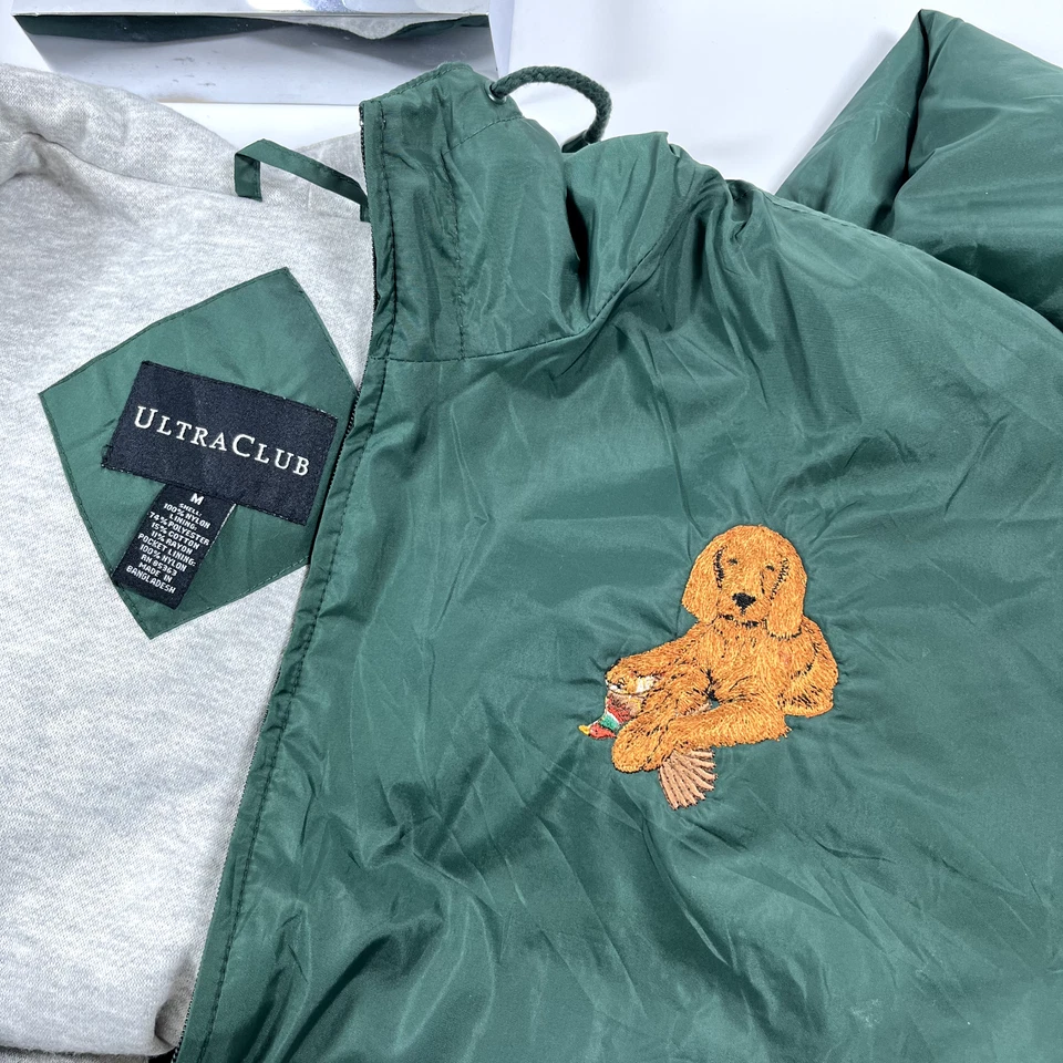 Chaqueta cortavientos UltraClub verde perro con pato bordada cremallera completa Foto 3 de 4