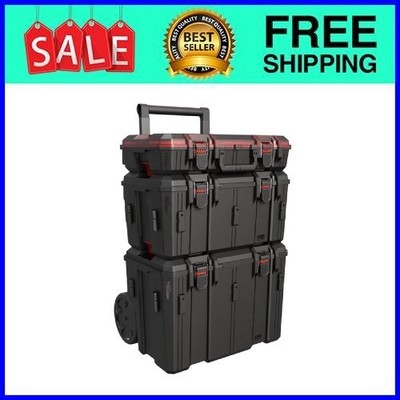 Hyper Tough Hyper Stack Heavy Duty 3 Piece Modular Rolling Toolbox System, Black