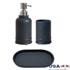 3-Piece Ceramic Apothecary Bathroom Set Soap Dispenser Q-Tip Holder Tumbler Tray