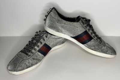 GUCCI METALLIC SILVER GLITTER WEB BAMBI FALACER SNEAKERS SIZE 8