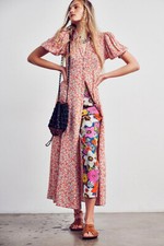 Free People NWT S Orange Floral Debbie Jean Shirtdress Maxi Duster Dress