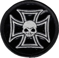 Patch - Skull  Iron Cross VINYL Biker Motorcycle Embroidered SEW On 2.5" 20004