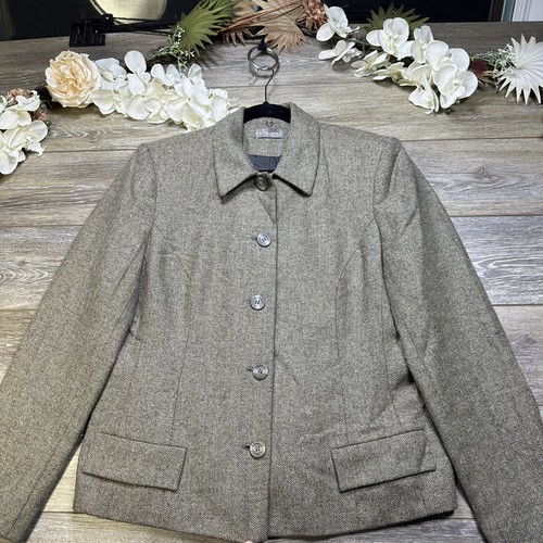 Tweed Wool Blazer Jacket Size 16 Womens Button Pockets Lined Career Kate Hill - Picture 4 of 20