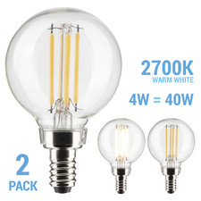 Pack LED Clear Mini Globe Bulb 4W 40W 120V G16.5 Candelabra E12 2700K Warm White