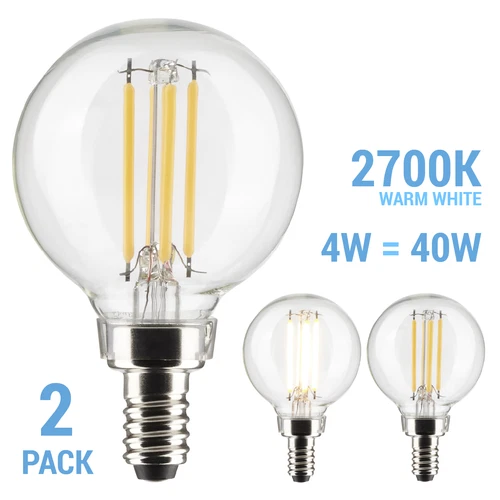Pack LED Clear Mini Globe Bulb 4W 40W 120V G16.5 Candelabra E12 2700K Warm White - Picture 1 of 9