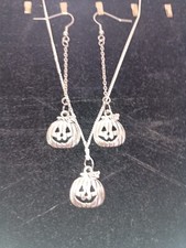 Halloween Silver Pumpkin Necklace And Earrings Jewelry Set