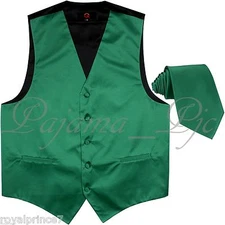 Emerald Green Solid Tuxedo Suit Vest Waistcoat and Neck tie Prom Wedding Party