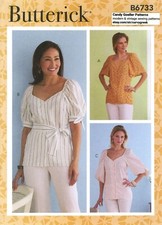 Butterick B6733 Button-Front Top w Neckline Sleeve Variations Sz 14-22 UNCUT
