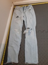 American Eagle Size 00 Regular Mom Jean Destroyed Knees Blue Jeans S77